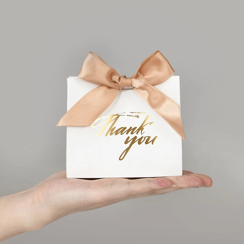 5/10pcs Thank You Candy Box With Ribbon Small Gift Packing Bag For Christmas Wedding Baby Shower Birthday Party gift for guests