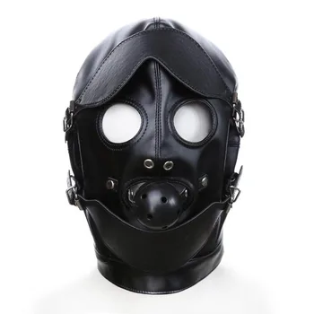 SM Leather Padded Hood Blindfold,Mouth Ball Gag,Fetish Slave BDSM Bondage Head Harness Sex Mask Cosplay Sex Toys For Couple 3