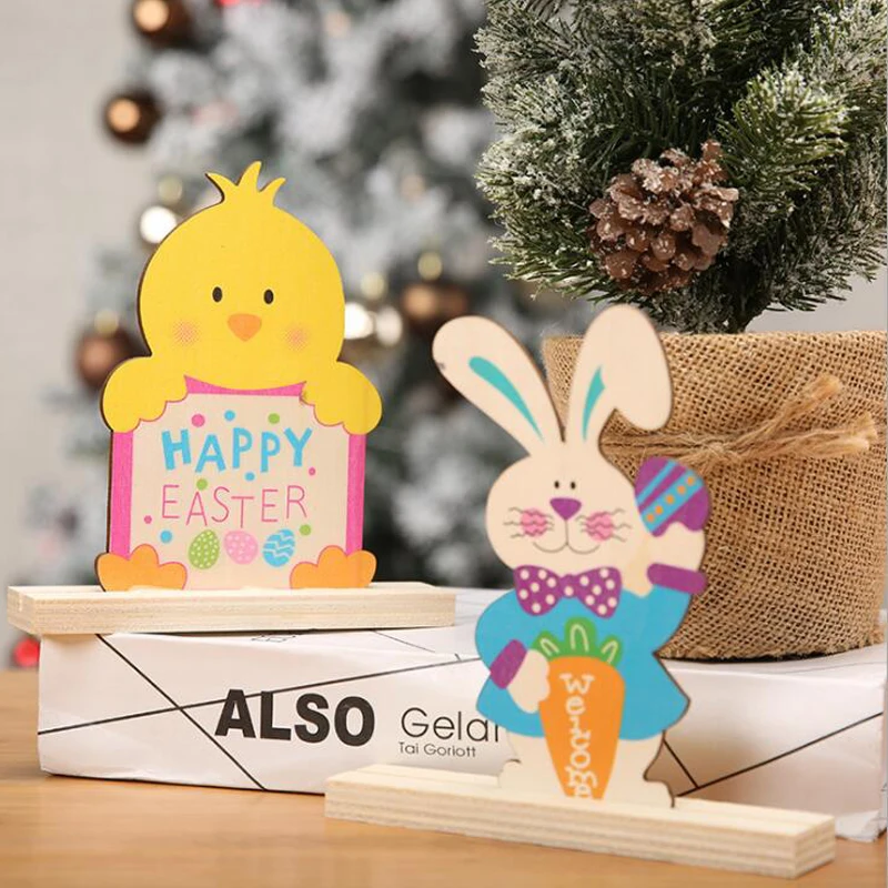 

Easter Decorations Bunny Ornaments Wood Products Creative Simple Wooden Crafts Festival Kids Gift Easter Party Home Decorations