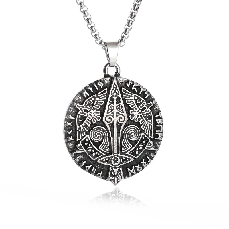 In Acciaio Inox Mitologia Nordica Lancia Spada Mystic Rune Ciondolo Uomo Donna Celtico Tre Ravens Collana Gioielli