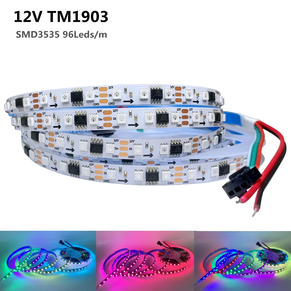 

DC12V WS2811 RGB LED Pixels Strip Light 3535 SMD Addressable 96Leds/m TM1903 Rainbow Led Strip External 1 IC Control 3 Leds