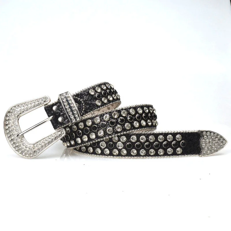 Designer Punk Rhinestone Studded Belts for Women Black PU Leather Women's  BB Waist Belt White Fashion Female Leopard Y2K Goth - AliExpress