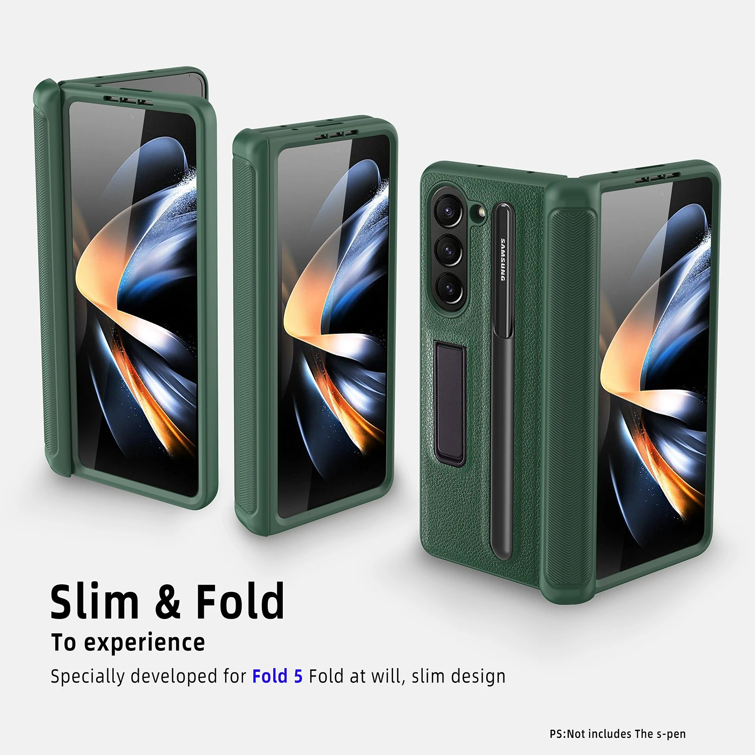 with S Pen Slot For Samsung Galaxy Z Fold 5 4 3 Case Hinge Leather Carbon Fiber Magnetic Kickstand Full Screen Protector Cover