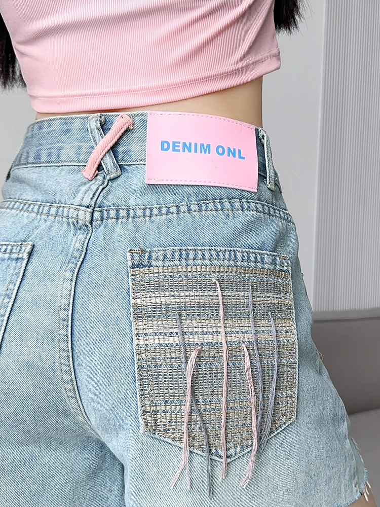 Retro High Waist Denim Shorts Women Sexy Hole Frayed Slit Jeans Summer Fashion Streetwear Harajuku Casual Slim A-Line Hot Pants