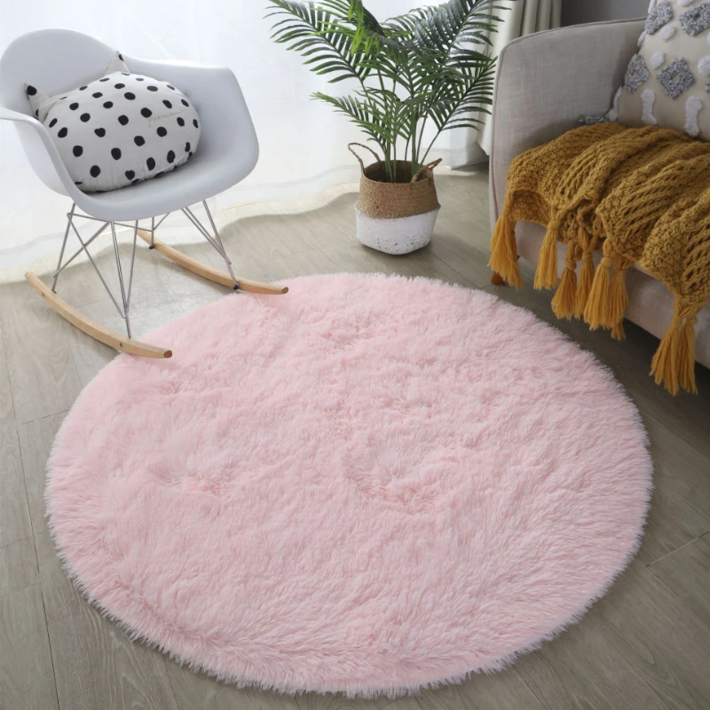 Moderno e minimalista rotondo tappeto peloso casa comodi tappeti morbidi  per soggiorno camera da letto decorazione tappeti rosa camera tappetino