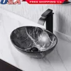 Marbling Ceramic Vessel Sink Set with Pop Up Drain Bathroom Sink Above Counter 1