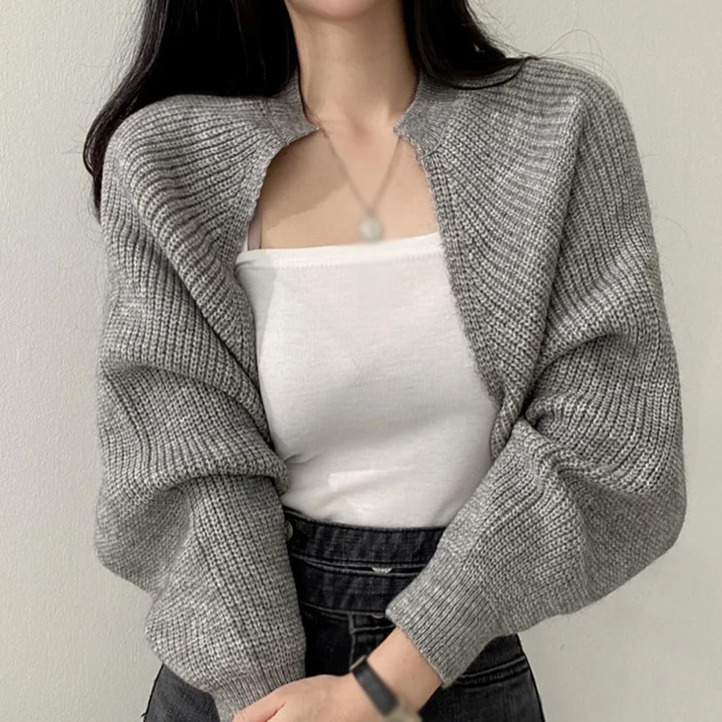 Women's Cardigans Knitted Long Sleeve Ultra Short Shawl Spring Autumn Sweater 6
