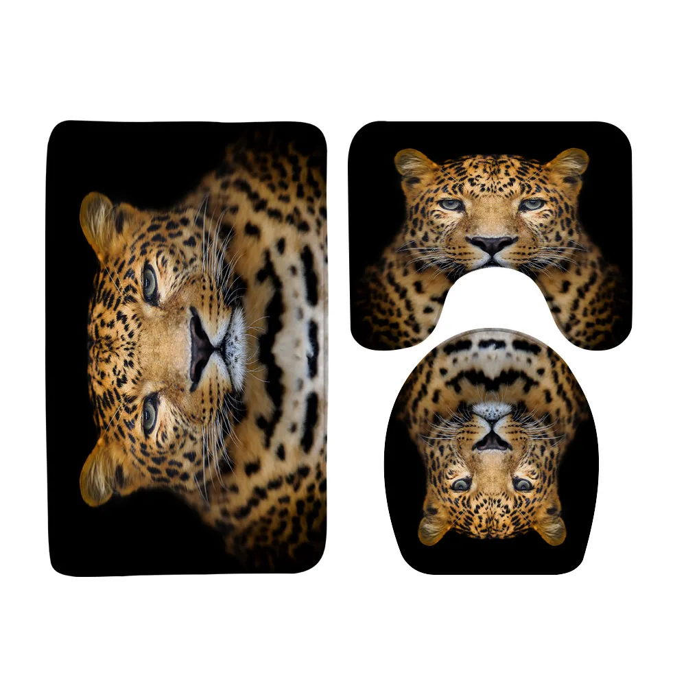 

Africa Wildlife Animal Leopard Cheetah Bathroom Doormat Rug Set 3Pcs Non Slip Bath Mat U-Shaped Carpet Toilet Lid Cover Washable