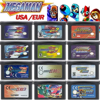 Cartuccia Giochi Mega Man GBA, Scheda Console Videogiochi 32 Bit, Mega Man Zero 1 2 3 4 Red Sun Blue Moon per GBA SP