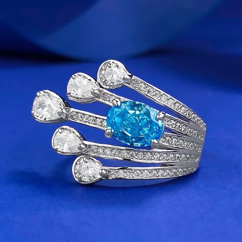 

Кольцо Karachi из серебра 925 пробы с импортным высокоуглеродистым бриллиантом 6*8, синее модное универсальное женское ювелирное изделие