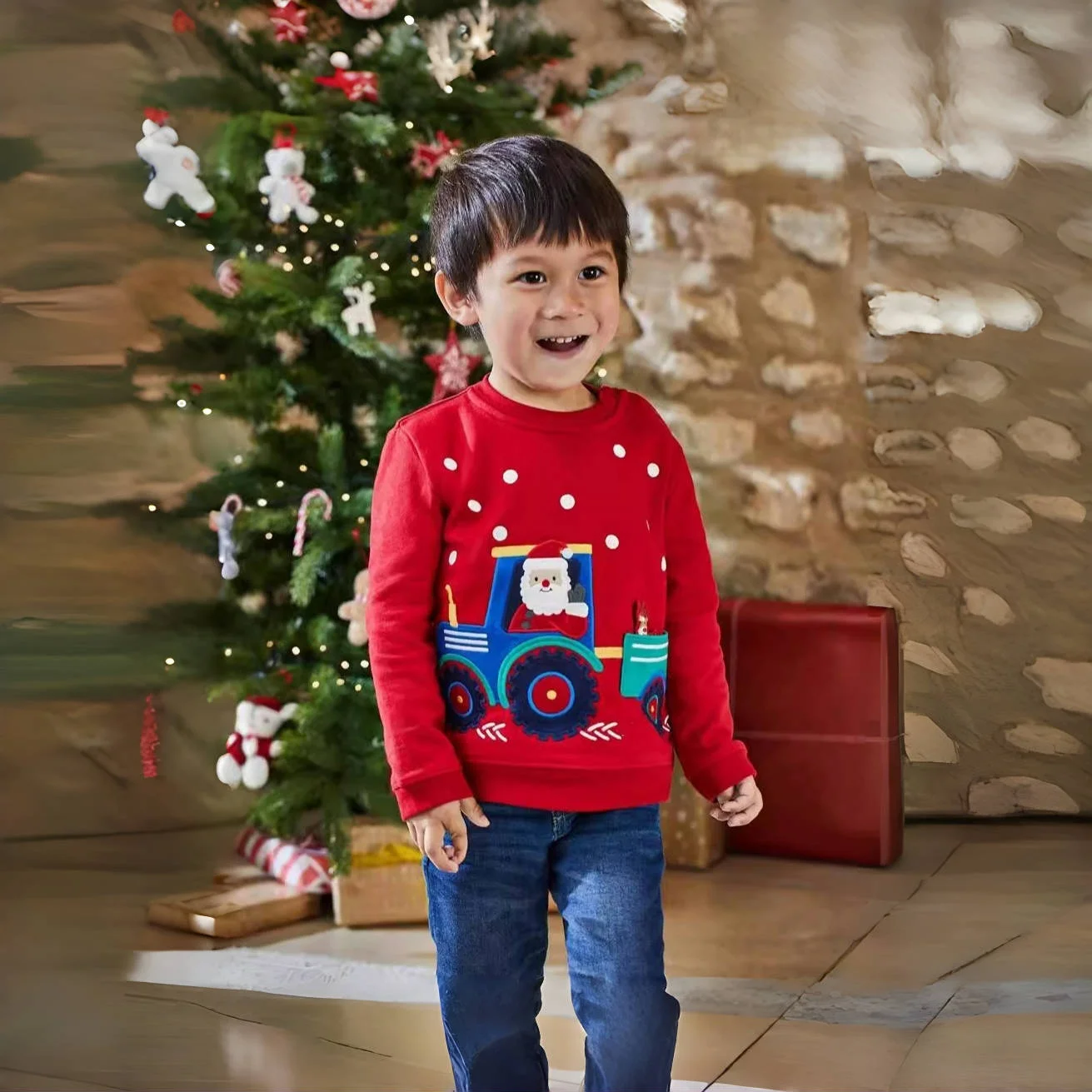 Autumn Spring Baby Boys Kids Clothes Children's Clothing Embroidery Cartoon Tractor Santa Claus Sweatshirts