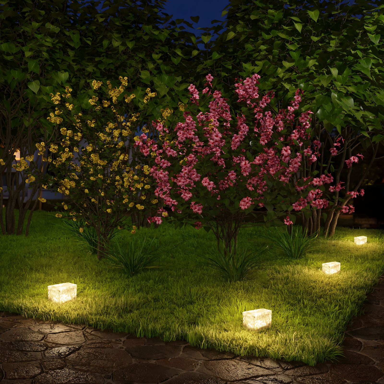 QACA 4Pack LED Pavers Lights IP65 Waterproof LED Pathway Yard Patio Lawn Glass Brick Lighting DC12V 1W 3000K Warm White