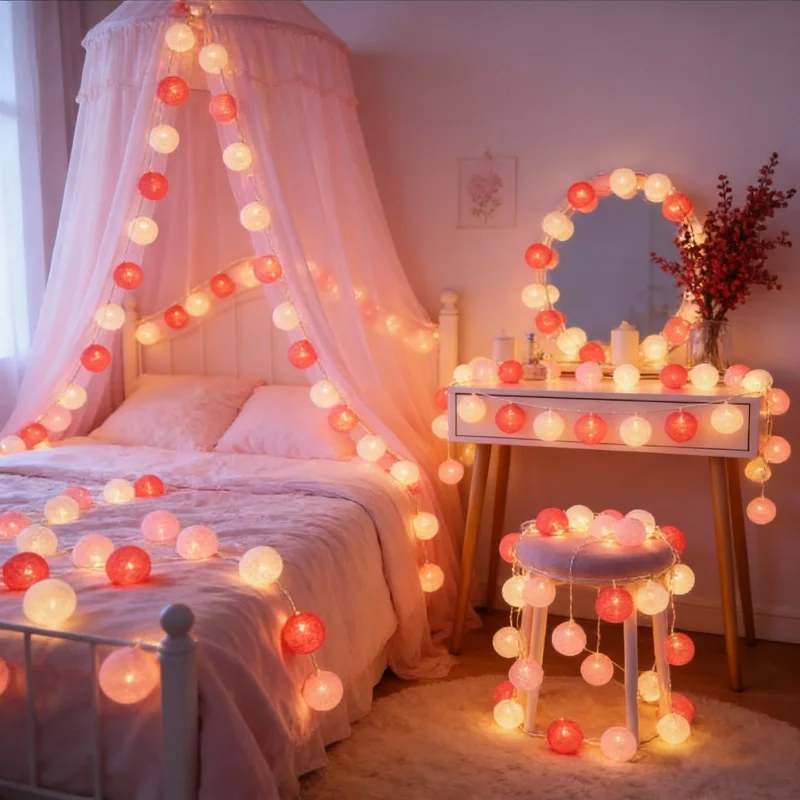 4CM 10LED/20LED Cotton Ball Lights String Wedding Party Garland Fairy Light Christmas Holiday Home Bedroom Decoration Battery
