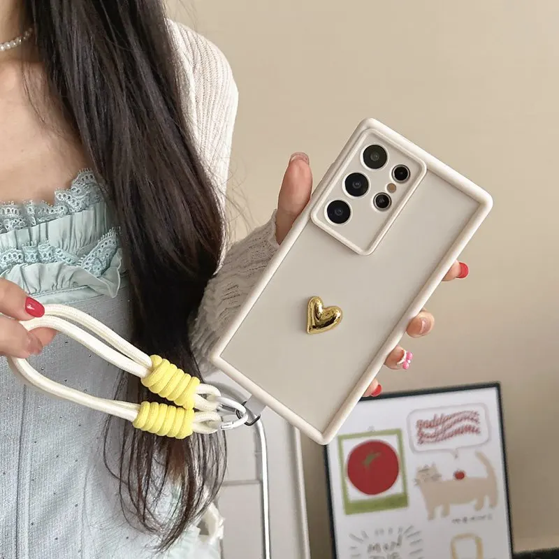 3D Heart Soft Lanyard Phone Case Cover