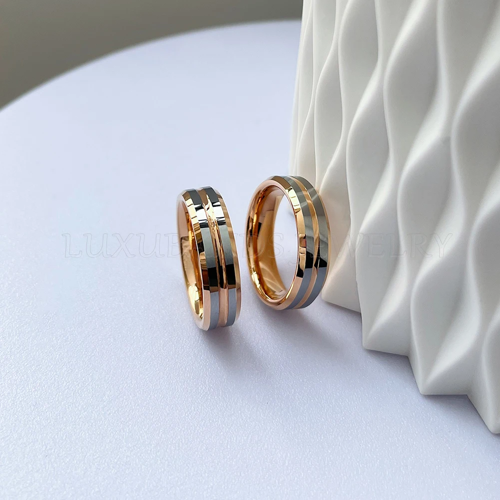 Tungsten Wedding Couple Ring 8mm Flat Center Grooved Beveled Edges Polished Finish Comfort Fit Aesthetic Accessories Jewelry New