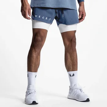 Mens Gyms Fitness 2 in 1 Quick Dry Shorts Summer Running Bodybuilding Jogging Casual Short Pants Workout Male Basketball Bottoms 2