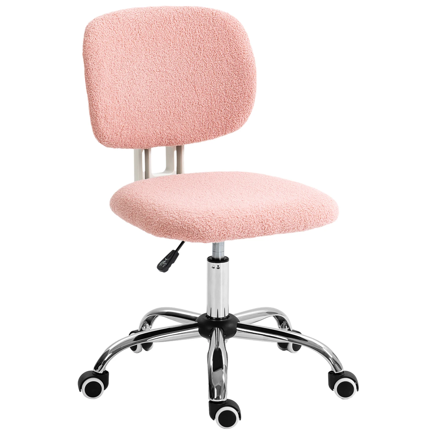 

Cute Armless Office Chair, Teddy Fleece Fabric Computer Desk Chair, Vanity Task Chair with Adjustable Height, Swivel Wheels, Mid