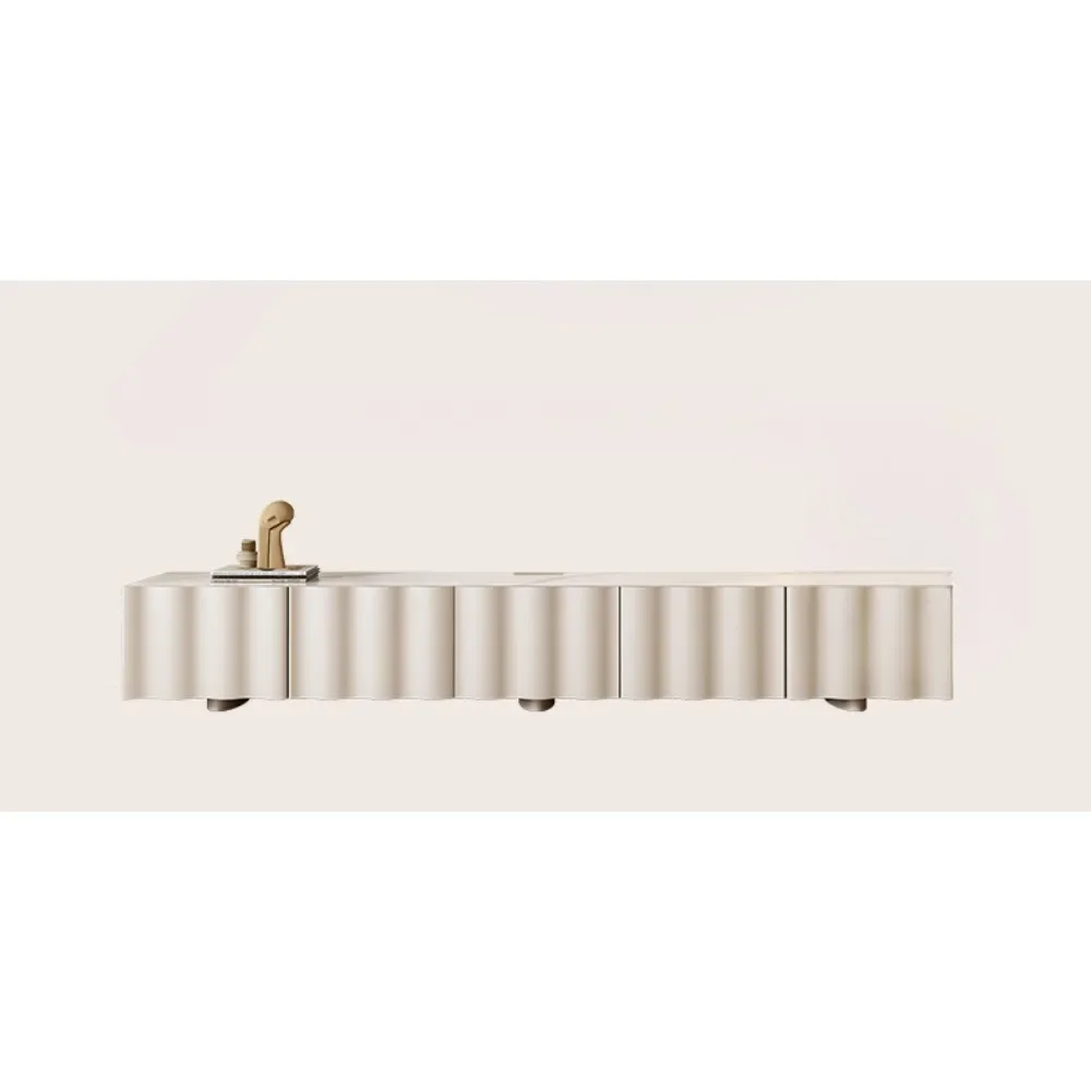

Cream Style TV Cabinet French Stone Plate Light Luxury Living Room White Floor Tea Table Combination