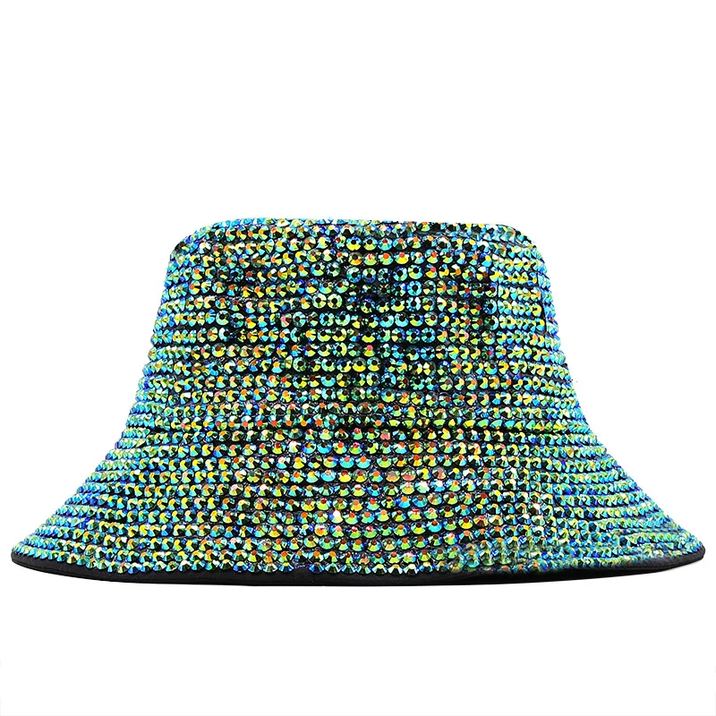 Stage women's new handmade rhinestone full drill cap men's and women's British outdoor bright diamond flash drill fisherman hat