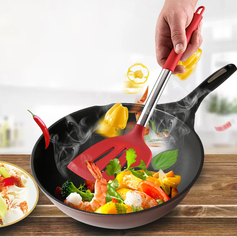 1Pc Silicone Kitchen Utensils Turner For Kitchen Cooking Tools Ladle Non-stick Cookware Stainless Steel Accessories