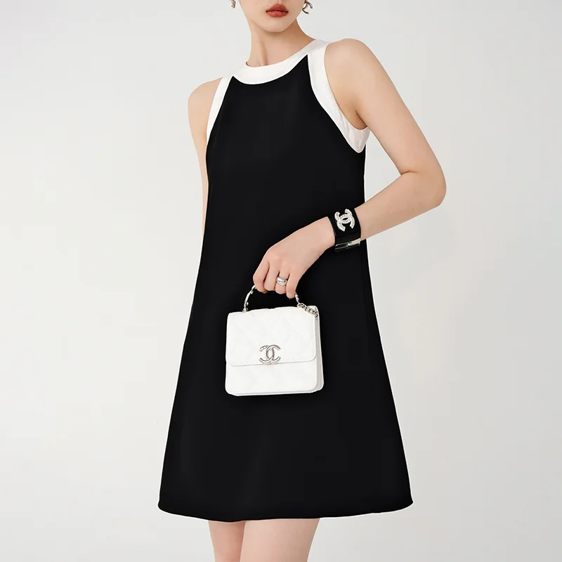 

Black Sleeveless Tank Top Dress Women's Summer 2023 New Loose and Advanced Contrast A-line Skirt