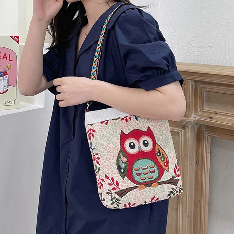 Women's Embroidered Elephant Nylon Crossbody Bag Ladies Large Capacity Handbags Purse Female Casual Designer Travel Shoulder Bag