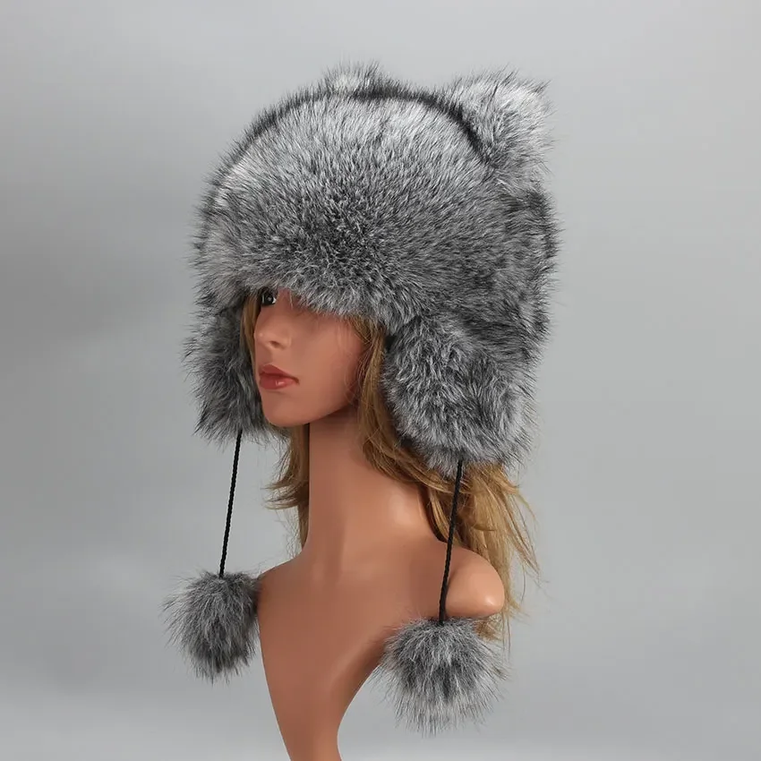 Winter Nep Bontmuts Voor Vrouwen Hoed Met Oor Faux Fox Bont Cap