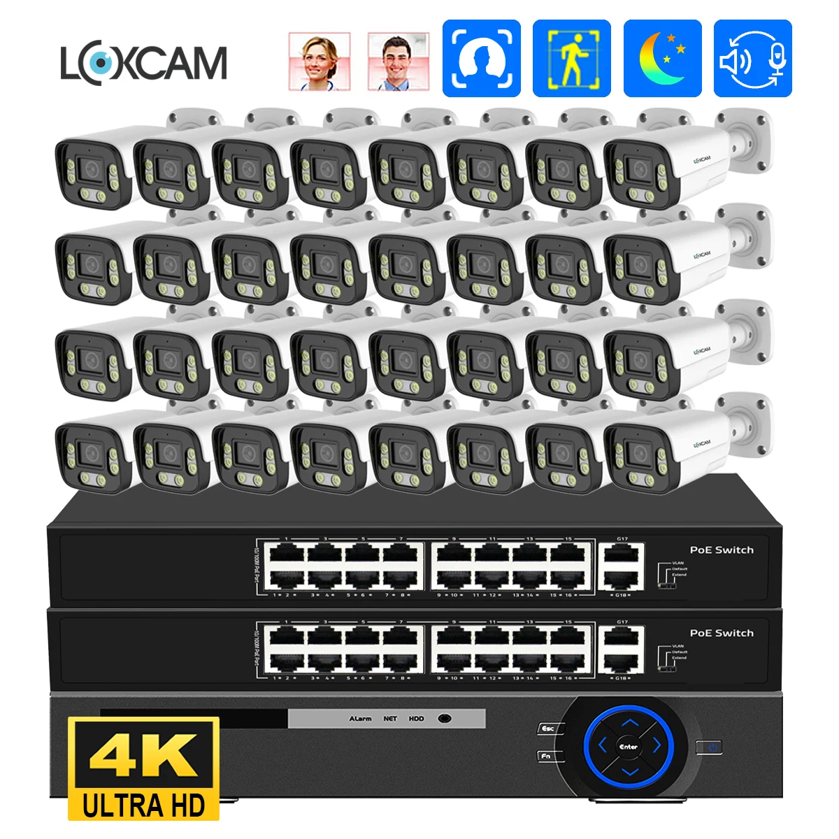 

Система видеонаблюдения XMEYE, камера безопасности 32 канала Ultra HD 4K, POE, AI, 5 МП, 8 Мп, функция распознавания лица, набор уличных цветных ночных видеорегистраторов