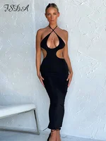 Black Backless Halter Neck Bodycon Sexy Sleeveless Club Summer Hollow Out WoDresses Beach Party