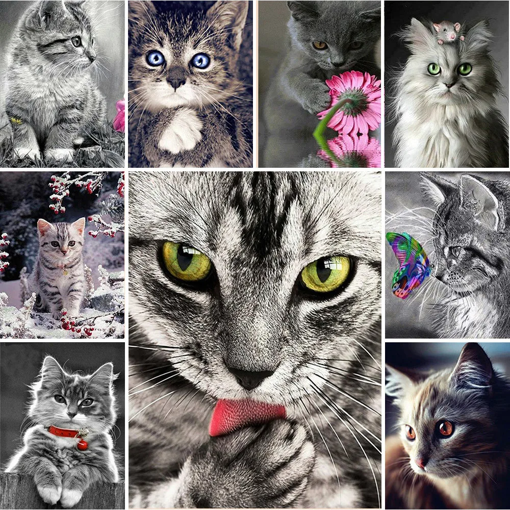 Meian 11/14CT Stickerei Malerei Katze Tier Nette Kreuz Stich Kits DMC Gedruckt Leinwand DIY Handgemachte Dekoration