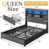 Queen Bed Frame with Headboard, Queen Bed Frame with High Storage Bookcase, 4 Storage Drawers & LED & Charging Station 6
