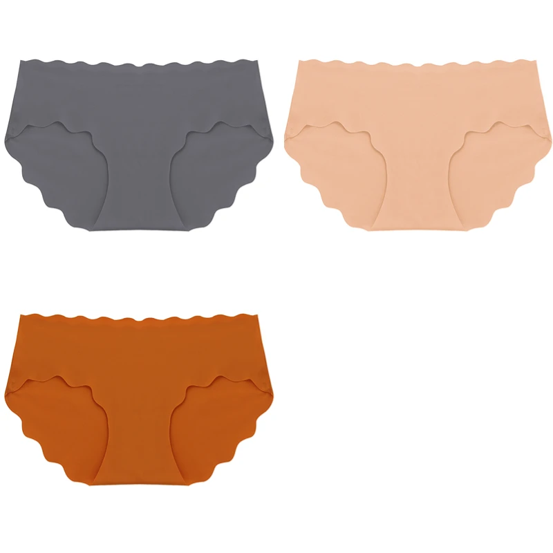 3-Piece Set of Seamless Silk Satin Women's Panties with Wavy Edge and Comfort Fit