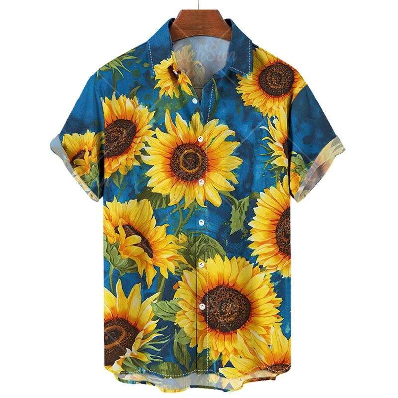 

Hawaiian Men's Shirts Sunflower 3D Printed Shirts for Men Lapel Fashion Short Sleeve Men's Clothing Loose Oversized Tops Summer