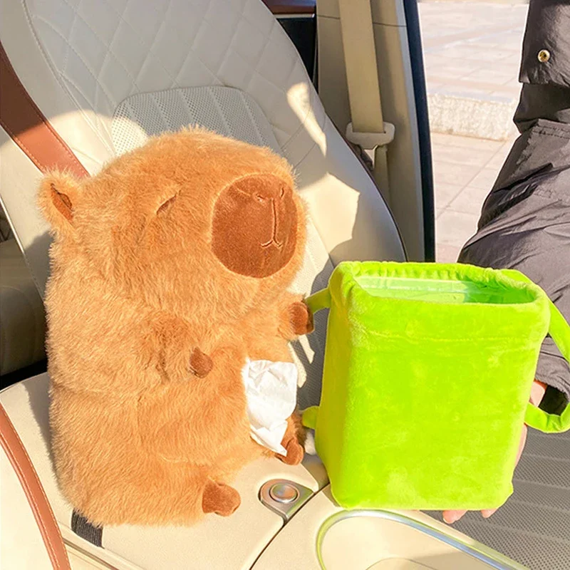 27cm Car Trash Bins Cute Capybara Tissue Box Interior Trash Car Storage Bucket Female Umbrella Key Phone Storage Box