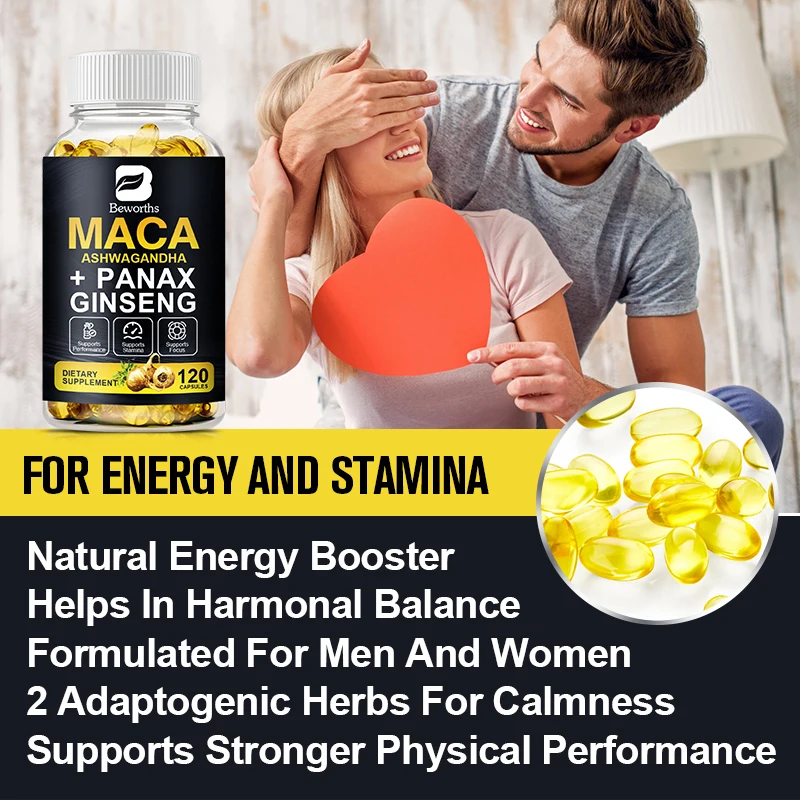 Edible Capsules BEWORTHS Nature Original Ginseng & Ashwagandha Plant Root Extract for Men and Women