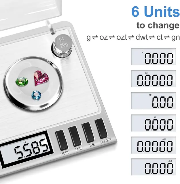 Smart Weigh GEM20 Bilancia digitale milligramma ad alta precisione 50 x 0,001 g Bilancia per ricarica, gioielli e gemme 2