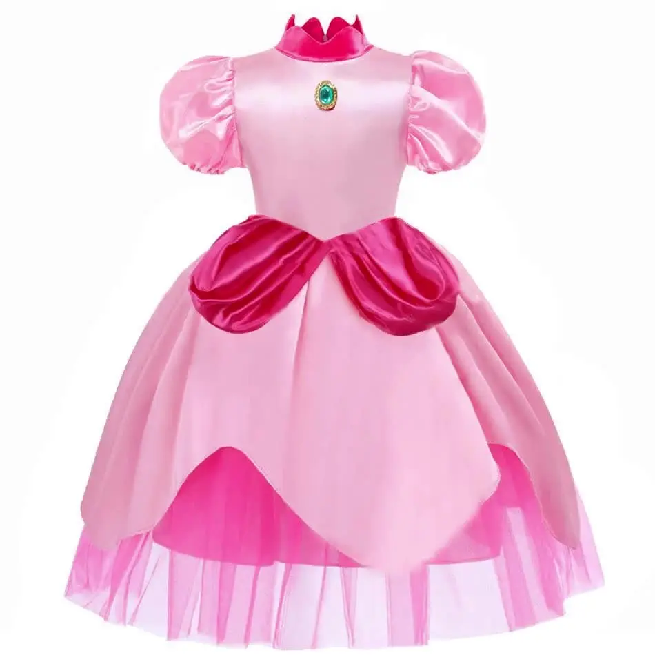 Peach Princess Cosplay Costume 2025 New Cartoon Movie Role Playing Dress  Children Pink Frocks Carnival Birthday Party Outfits - AliExpress 1501