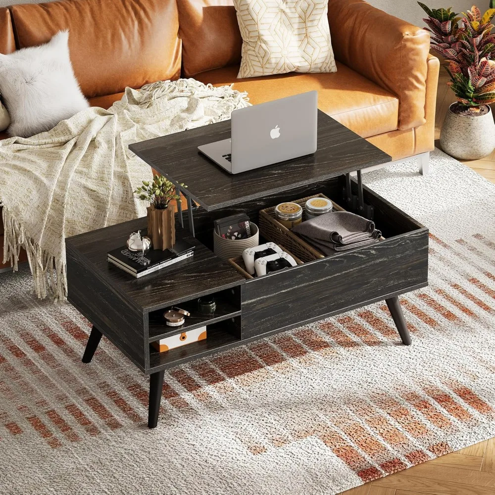 Wood Lift Top Coffee Table with Hidden Compartment and Adjustable Storage Shelf, Lift Tabletop Dining Coffee Tables 4