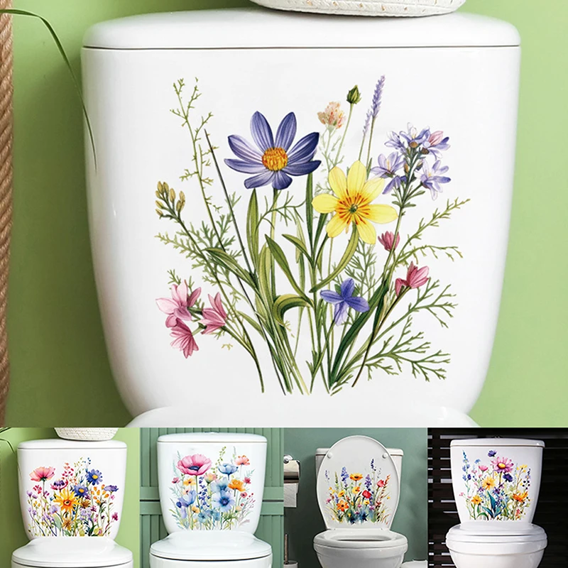 Various Green Plants Flowers Wall Sticker Bathroom Toilet Decor Decals Living Room Cabinet Home Decoration Self Adhesive Mural