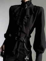 Deeptown blanc volants élégant Vintage femmes Blouses noir Y2k victorien gothique à manches longues col montant chemises ample Preppy 5