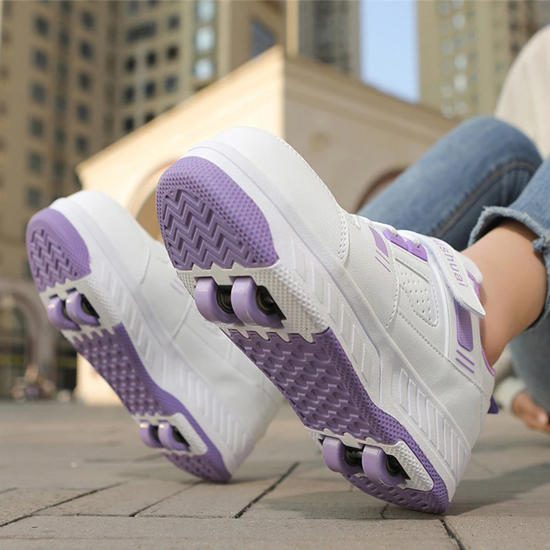 2 Wheels Shoes For Boys Girls Inline Roller Skates Outdoor Skating Parkour Skate Shoes Roller Sneakers Size 31-37 38 39 40
