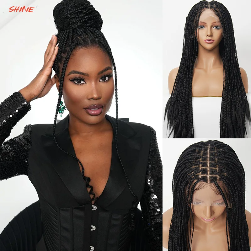 13x6 Lace Front Box Knotless Braids Wig With Baby Hair Straight Braided Wigs For Black Women