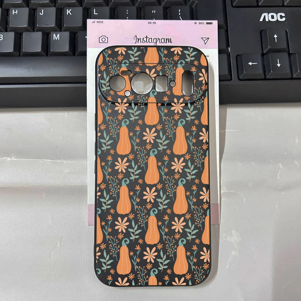 Autumn Pumpkin Leaves Fall Graphic Phone Case - Black Matte Cover