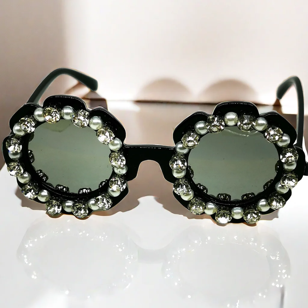 

Детские зеркальные солнцезащитные очки ZAOLIHU с алмазным жемчугом, дизайнерские детские очки, летние оттенки, Круглые Цветочные очки, UV400, детские солнцезащитные очки