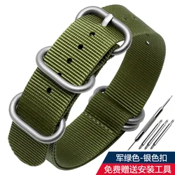 Tactical Green Black Nylon Military Strap - Waterproof Replacement Band - 22mm Width (Green silver)