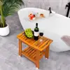 Teak Spa Shower Bench Seat with Handle Shelf Waterproof Bathroom Stool Indoor Outdoor 18 Inch Durable Solid Wood Non-Slip Legs 3