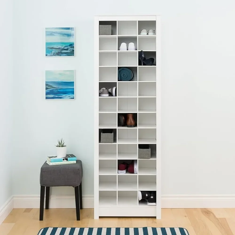 

Elegant White Shoe Storage Cabinet Space-Saving Solution With Cubbies for 36 Pairs Shoes Organizer Living Room Furniture Home