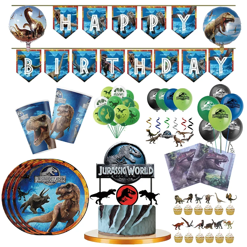 New Jurassic World Theme Party Disposable Tableware Jurassic World Dino Birthday Party Decorations Jungle Party Supplies Toys