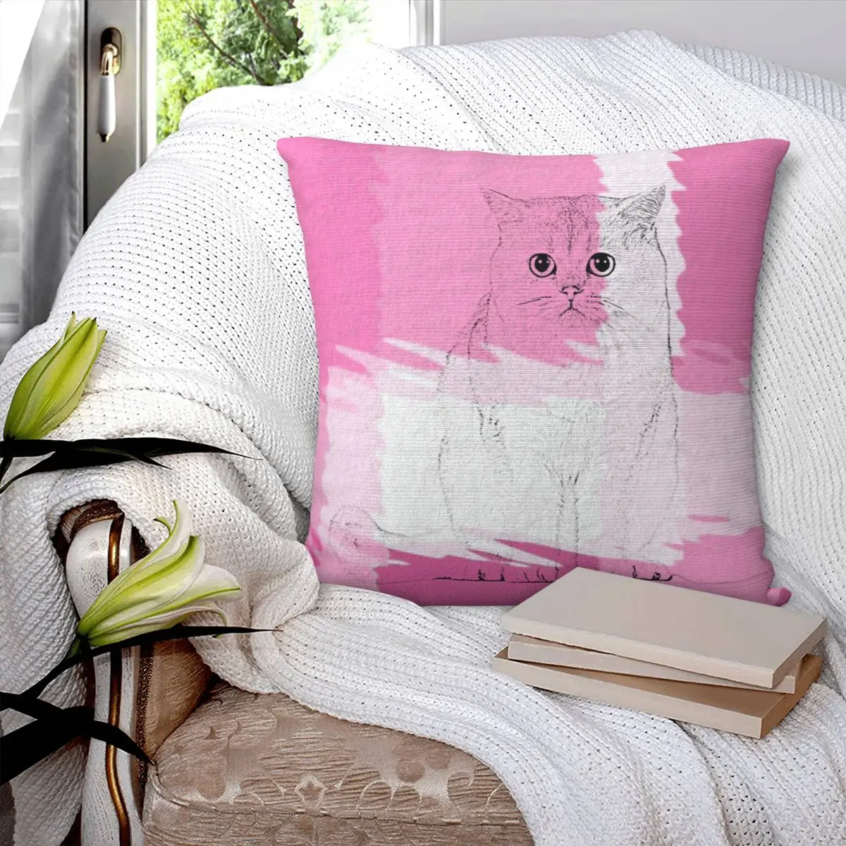 

British Shorthair Cat Square Pillowcase Pillow Cover Polyester Cushion Decor Comfort Throw Pillow for Home Bedroom