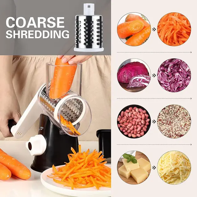 Manual Rotary Cheese Grater for Vegetable Cutter 3-in-1 Grater Slicer Multifunctional Vegetable Chopper With 3 replaceable blade 5